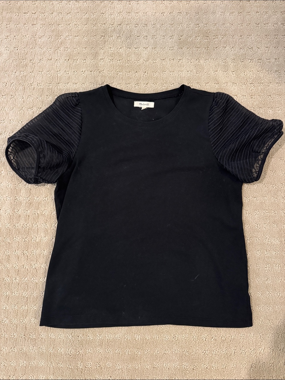 Madewell Black Short Sleeve Tee with Sheer Puff Sleeves